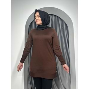 Düz Kol Detaylı Merserize Tunik 3171 - Acı Kahve - TEK BEDEN - AZRA05402-45130