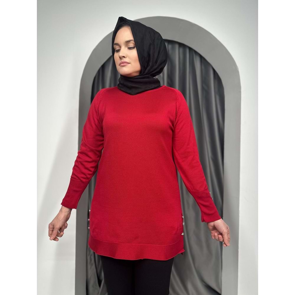 Düz Kol Detaylı Merserize Tunik 3171 - Kırmızı - TEK BEDEN - AZRA05402-45135
