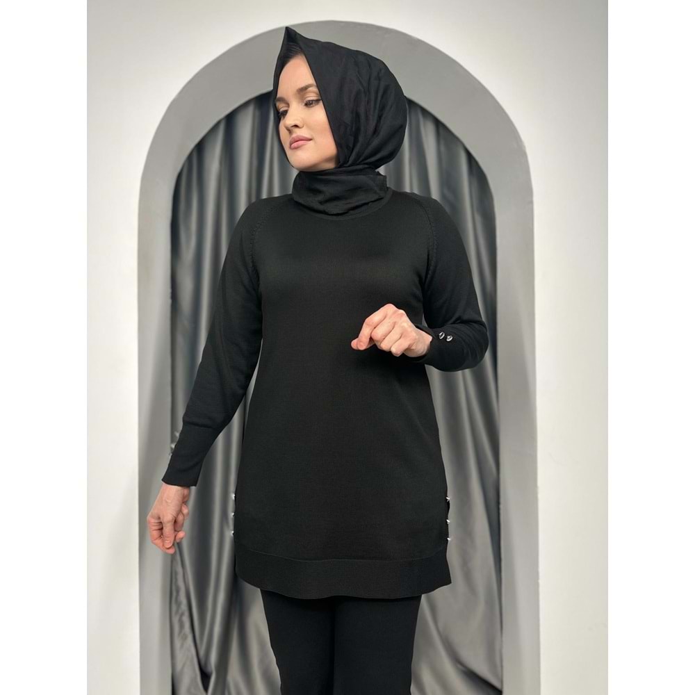 Düz Kol Detaylı Merserize Tunik 3171 - Siyah - TEK BEDEN - AZRA05402-45138