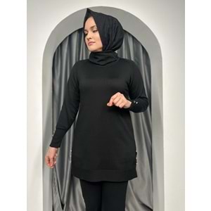 Düz Kol Detaylı Merserize Tunik 3171 - Siyah - TEK BEDEN - AZRA05402-45138