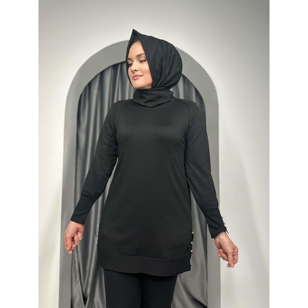 Düz Kol Detaylı Merserize Tunik 3171 - Siyah - TEK BEDEN - AZRA05402-45138