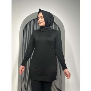 Düz Kol Detaylı Merserize Tunik 3171 - Siyah - TEK BEDEN - AZRA05402-45138