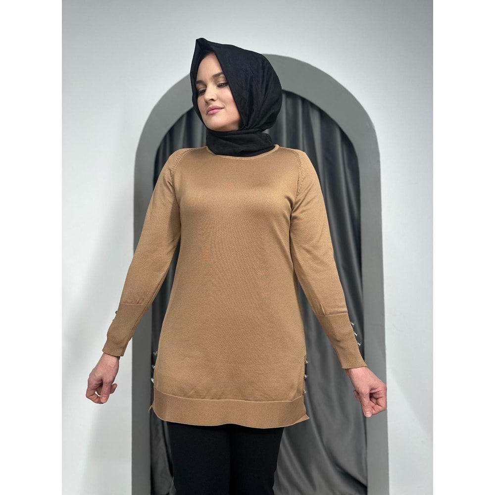 Düz Kol Detaylı Merserize Tunik 3171 - Sütlü Kahve - TEK BEDEN - AZRA05402-45139