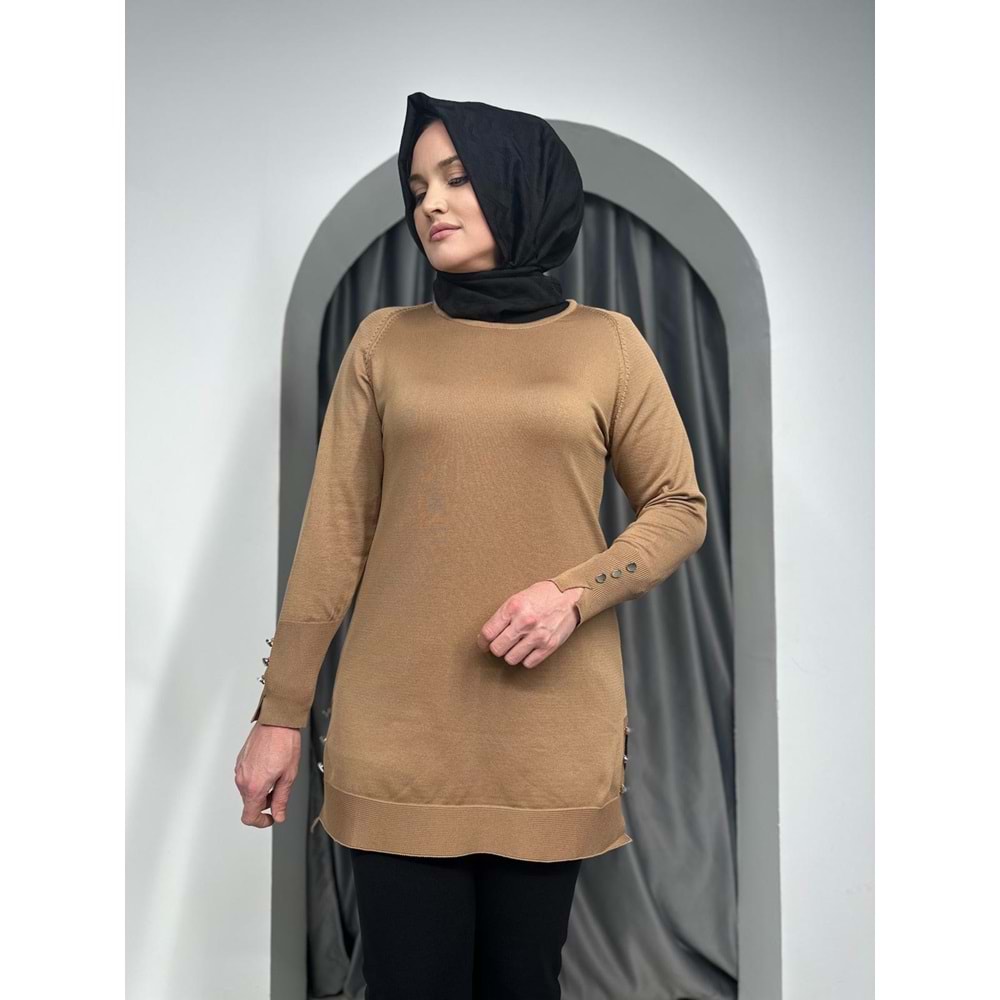 Düz Kol Detaylı Merserize Tunik 3171 - Sütlü Kahve - TEK BEDEN - AZRA05402-45139