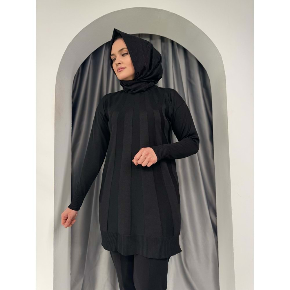Büyük Şeritli Merserize Tunik 3190 - Siyah - TEK BEDEN - AZRA05422-45453
