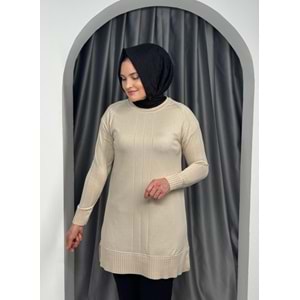 Önü Çizgili Kol Detaylı Merserize Tunik 3189 - Bej - TEK BEDEN - AZRA05423-45457