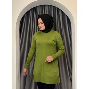 Önü Çizgili Kol Detaylı Merserize Tunik 3189 - Fıstık Yeşili - TEK BEDEN - AZRA05423-45458
