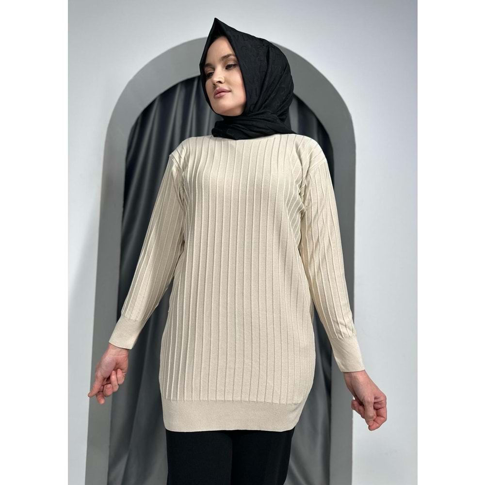 Çıtalı Merserize Tunik 3185 - Bej - TEK BEDEN - AZRA05424-45466