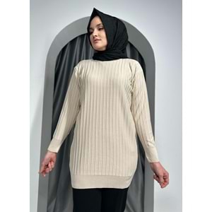 Çıtalı Merserize Tunik 3185 - Bej - TEK BEDEN - AZRA05424-45466