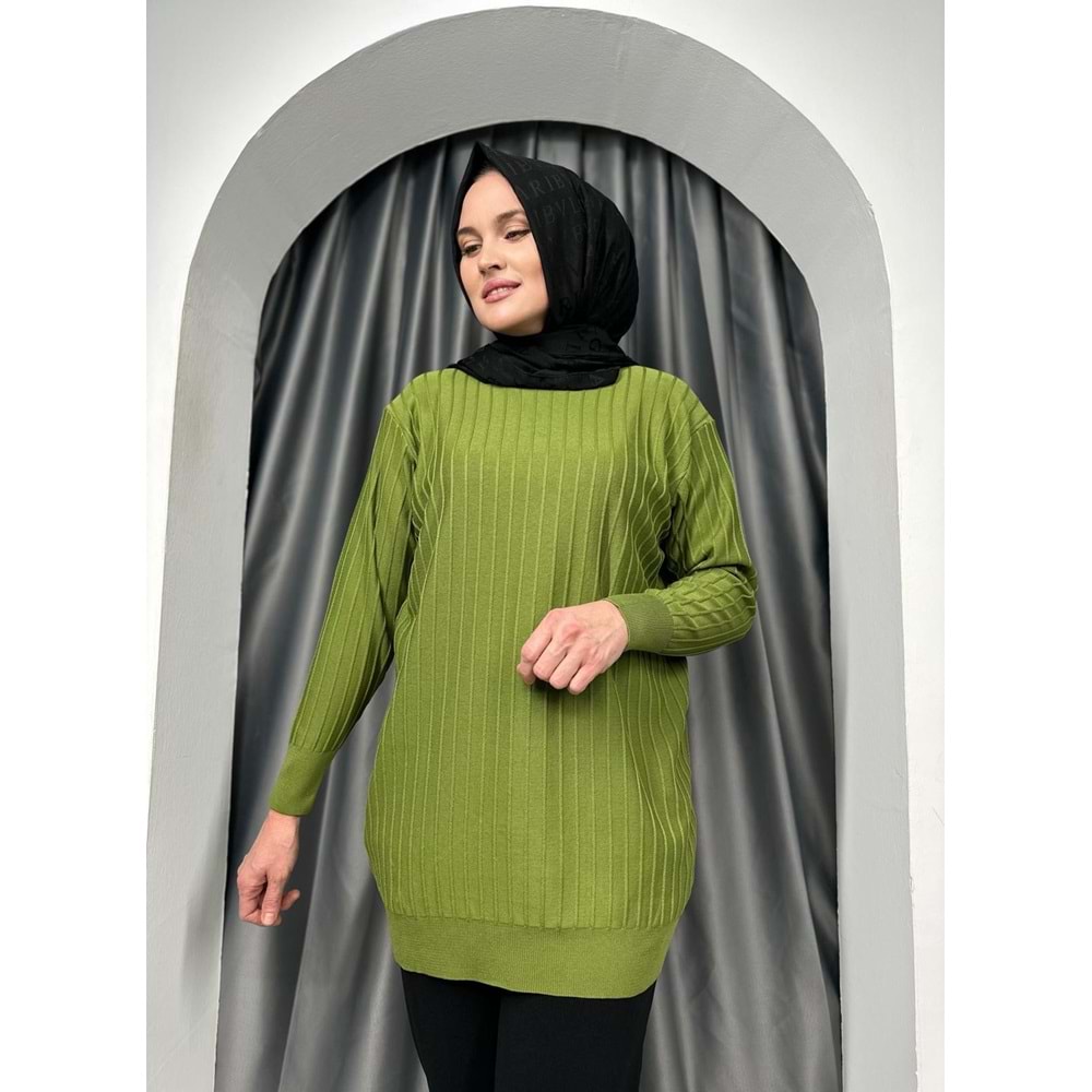 Çıtalı Merserize Tunik 3185 - Fıstık Yeşili - TEK BEDEN - AZRA05424-45467