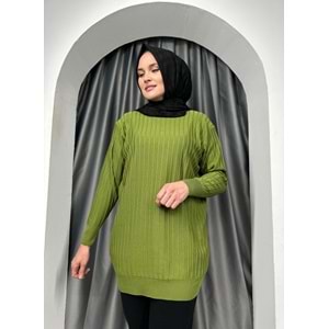 Çıtalı Merserize Tunik 3185 - Fıstık Yeşili - TEK BEDEN - AZRA05424-45467