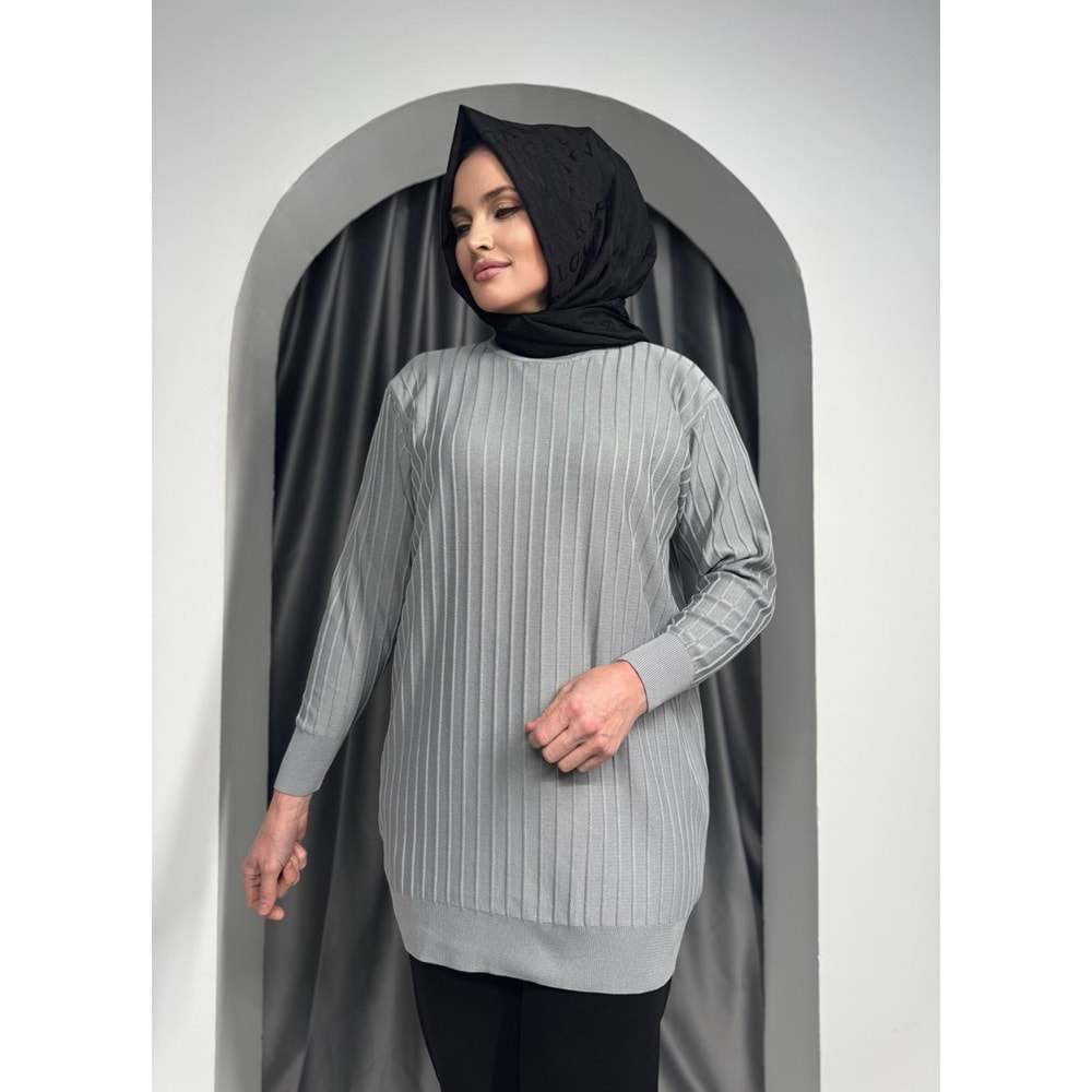 Çıtalı Merserize Tunik 3185 - Gri - TEK BEDEN - AZRA05424-45468