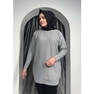 Çıtalı Merserize Tunik 3185 - Gri - TEK BEDEN - AZRA05424-45468
