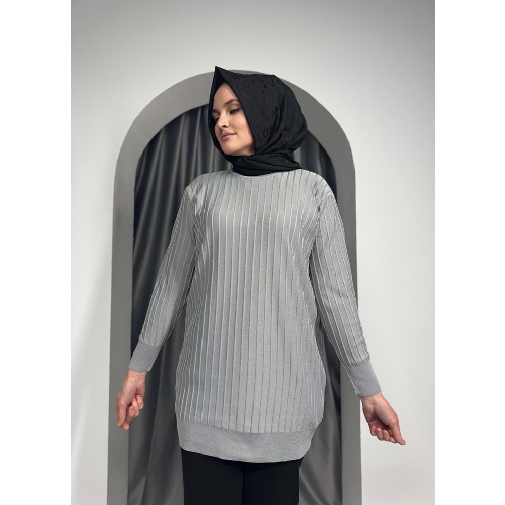 Çıtalı Merserize Tunik 3185 - Gri - TEK BEDEN - AZRA05424-45468