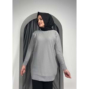 Çıtalı Merserize Tunik 3185 - Gri - TEK BEDEN - AZRA05424-45468