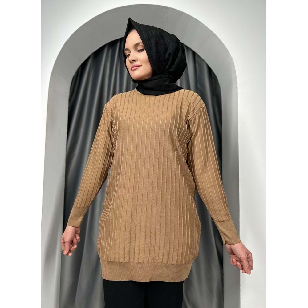 Çıtalı Merserize Tunik 3185 - Sütlü Kahve - TEK BEDEN - AZRA05424-45473
