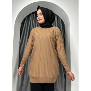 Çıtalı Merserize Tunik 3185 - Sütlü Kahve - TEK BEDEN - AZRA05424-45473