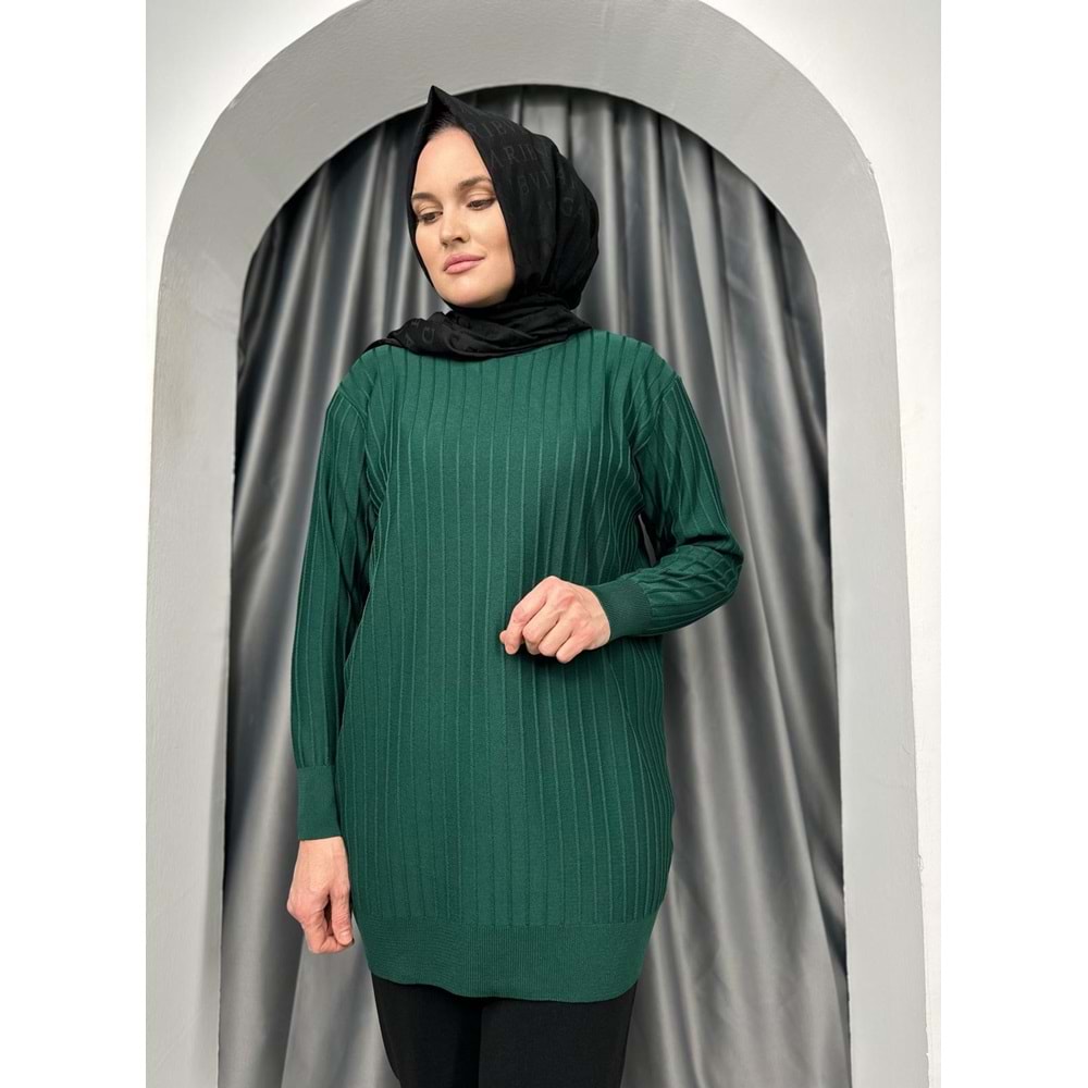 Çıtalı Merserize Tunik 3185 - Zümrüt Yeşili - TEK BEDEN - AZRA05424-45475