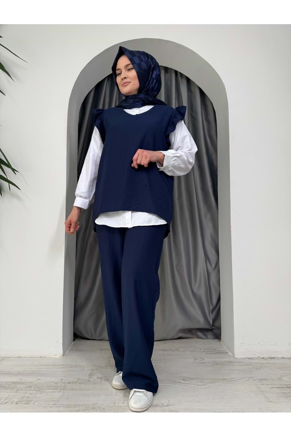 Kolları Büzgülü Üçlü Takım 25865 - Lacivert - S