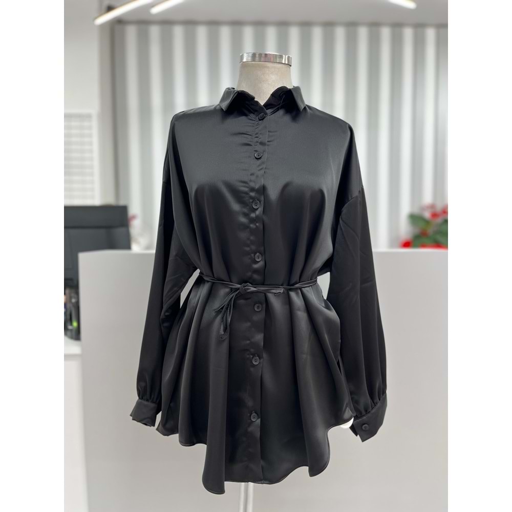 Zara Saten Gömlek 4328 - Siyah - TEK BEDEN