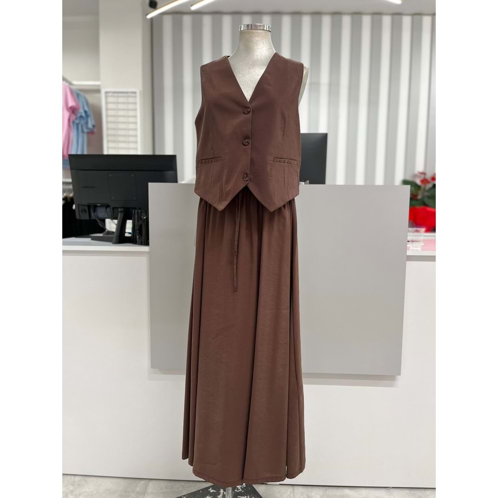 Yelekli Modal Takım 35117 - Kahve Rengi - L - AZRA05586-46314