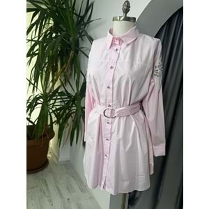 Kolları Taşlı Beli Kemerli Gömlek 170171 - Pembe - TEK BEDEN - AZRA05723-47207