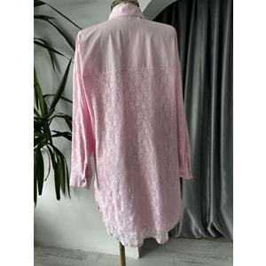 Yıldız Taşlı Kolları Güpürlü Gömlek 170179 - Pembe - TEK BEDEN - AZRA05739-47303