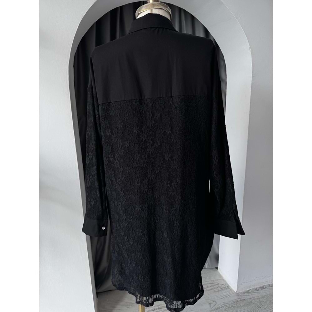 Yıldız Taşlı Kolları Güpürlü Gömlek 170179 - Siyah - TEK BEDEN - AZRA05739-47304