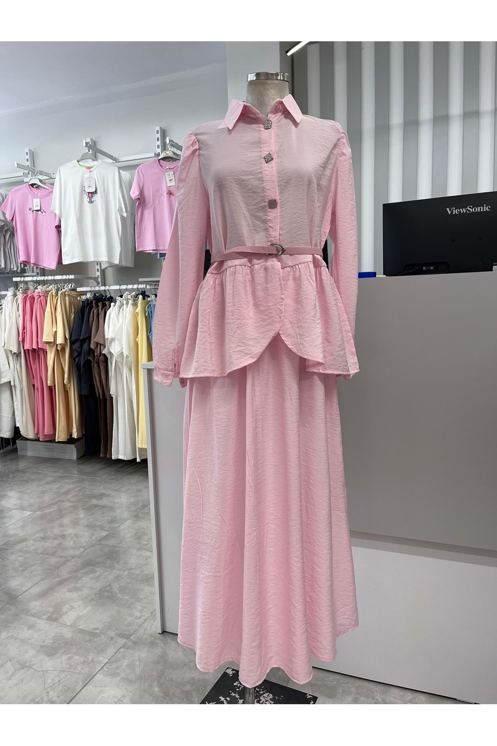 Minik Kare Desen Detaylı Takım 4916 - Pembe - L - AZRA05747-47367