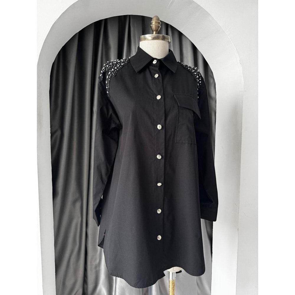 Omuzu Taşlı Gömlek 3253 - Siyah - L-XL - AZRA05750-47404