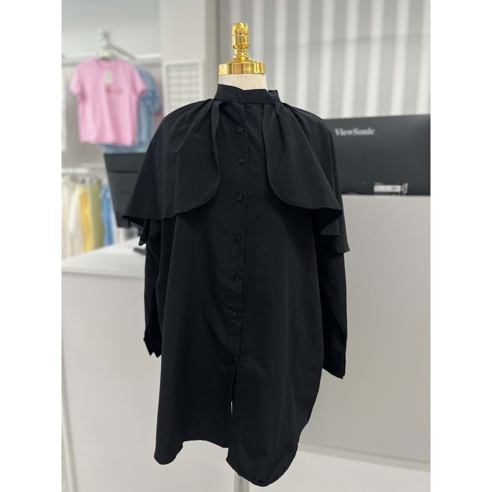 Omuzları Pelerinli Gömlek 782 - Siyah - L-XL - AZRA05754-47426