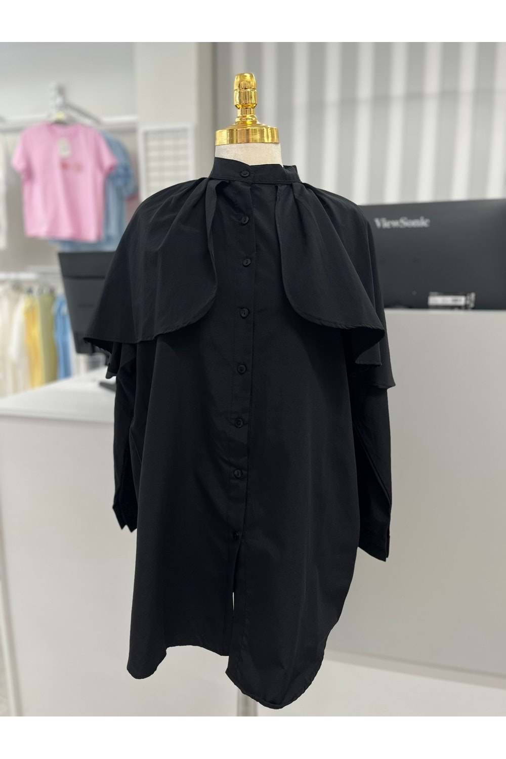 Omuzları Pelerinli Gömlek 782 - Siyah - L-XL - AZRA05754-47426