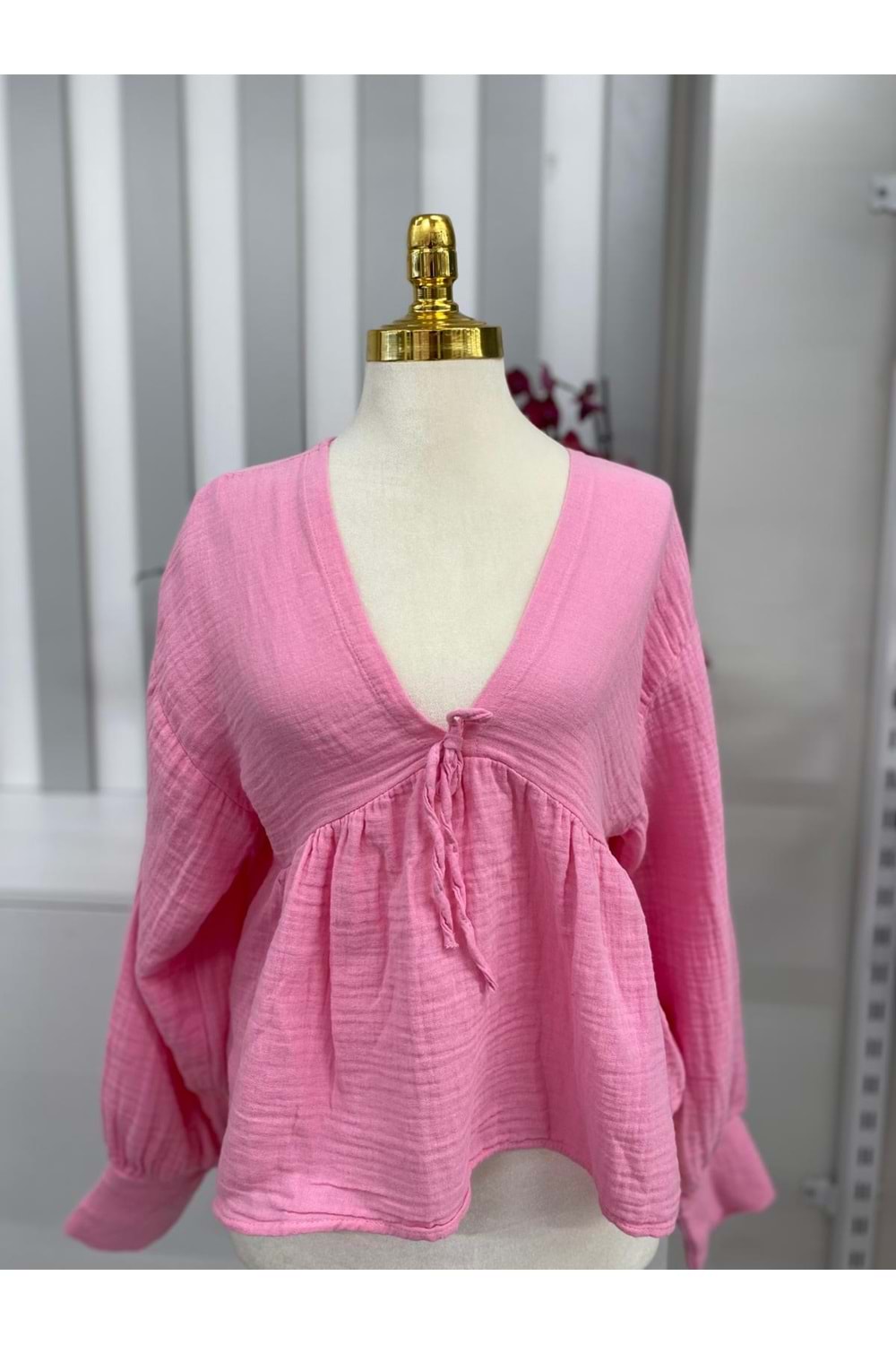 Bağlama Detaylı Gömlek 1003 - Pembe - L - AZRA05771-47560