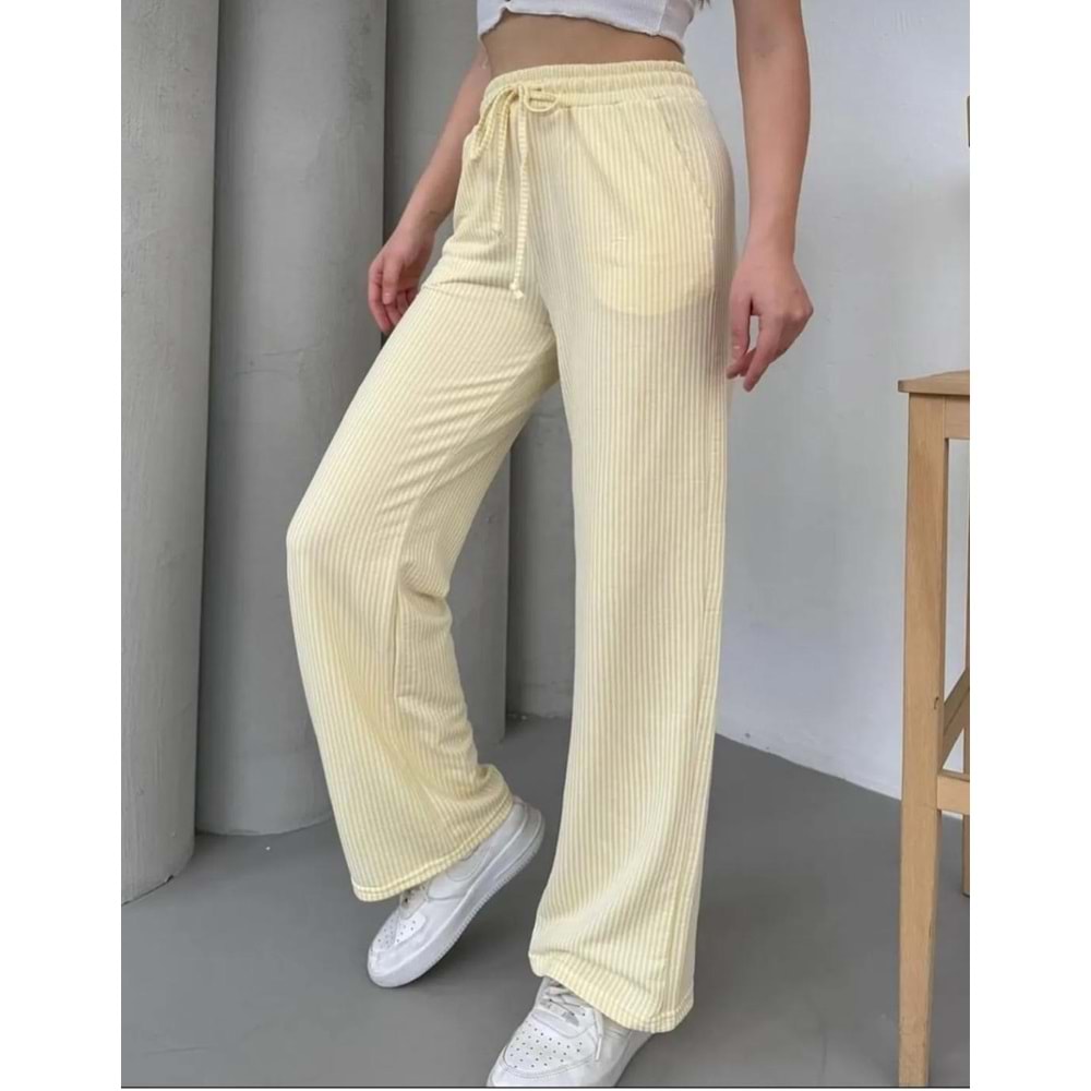 Çizgili Gofre Pantolon 820150 - Sarı - L