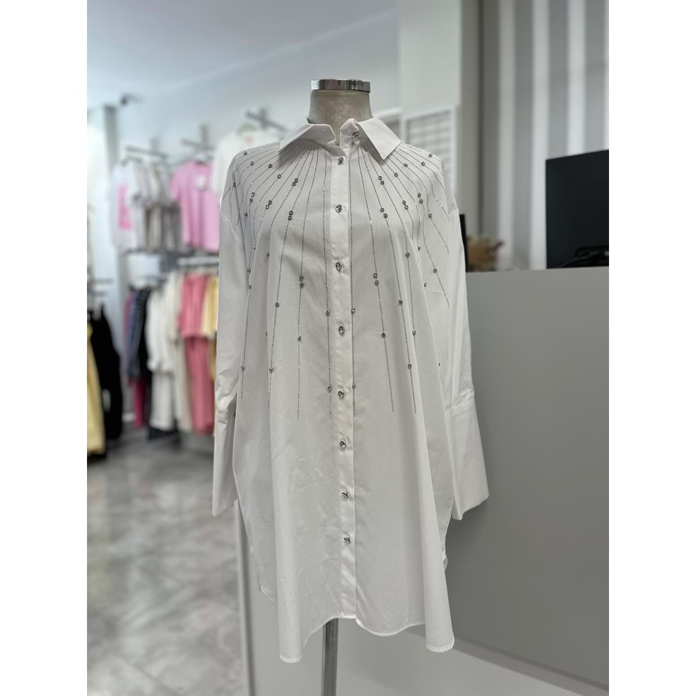 Serpme Pul Ve Boncuk Taşlı Gömlek 170178 - Ekru - TEK BEDEN - AZRA05878-48573
