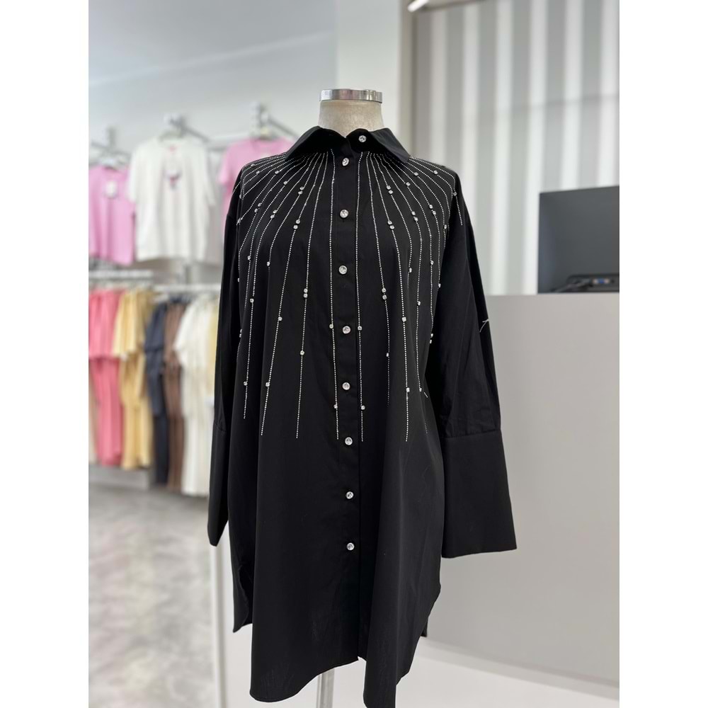 Serpme Pul Ve Boncuk Taşlı Gömlek 170178 - Siyah - TEK BEDEN - AZRA05878-48575