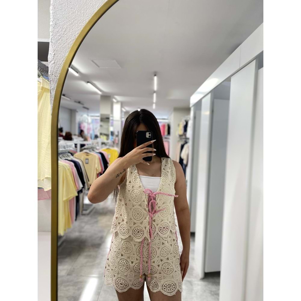 Kotlu Bağlamalı Yelek 2888 - azra fashion - Pembe - M