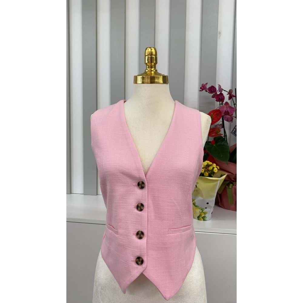 Keten Yelek Astarlı 3510 - Pembe - L