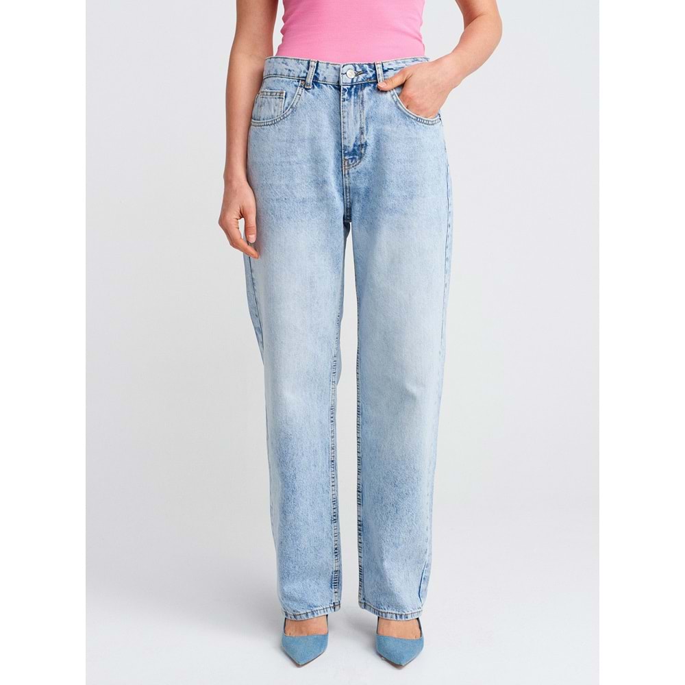 Dilvin Kar Yıkama Mom Pantolon 71782 - Mavi - 36