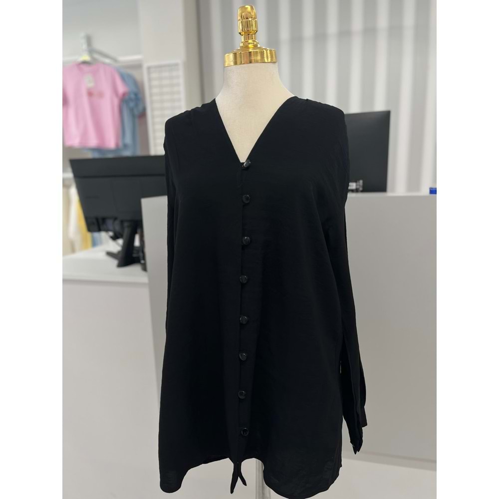 Omuzları Büzgülü Gömlek 1039 - Siyah - S