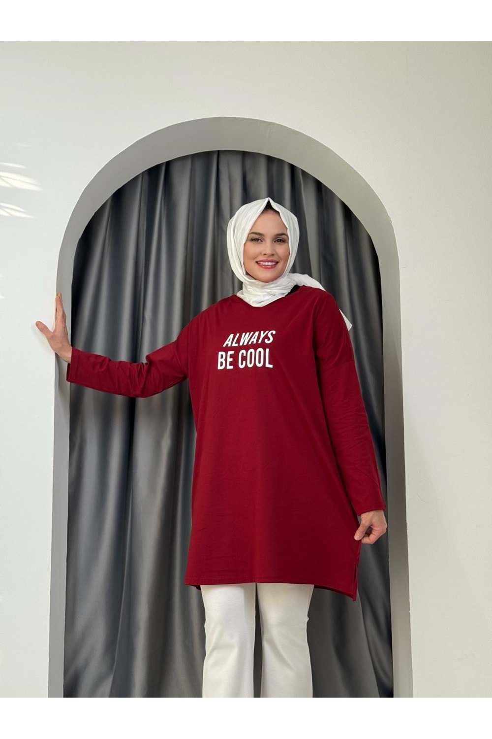 Always Baskılı Tunik 2356 - Bordo - TEK BEDEN