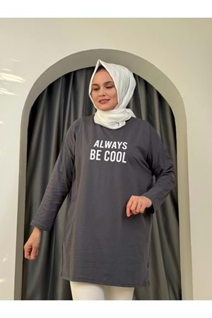 Always Baskılı Tunik 2356 - Füme - TEK BEDEN