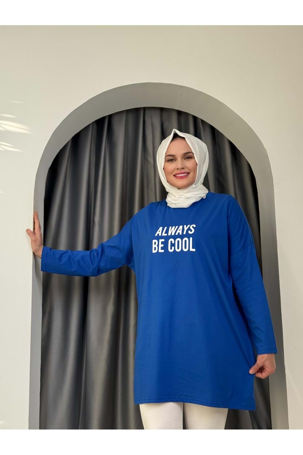 Always Baskılı Tunik 2356 - Saks Mavi - TEK BEDEN