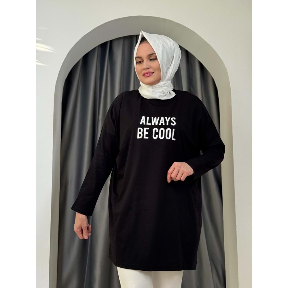 Always Baskılı Tunik 2356 - Siyah - TEK BEDEN