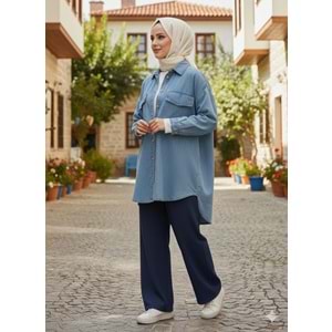 Oversize Tensel Gömlek - azra fashion - Mavi - TEK BEDEN