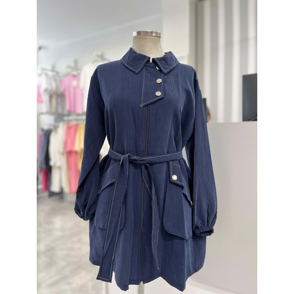 Çıt Çıt Desenli Tensel Kap 24311 - azra fashion - Lacivert - S-M