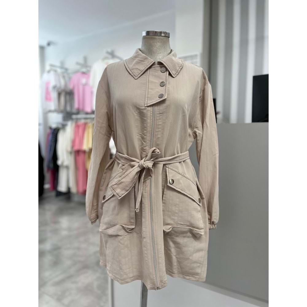 Çıt Çıt Desenli Tensel Kap 24311 - azra fashion - Bej - L-XL