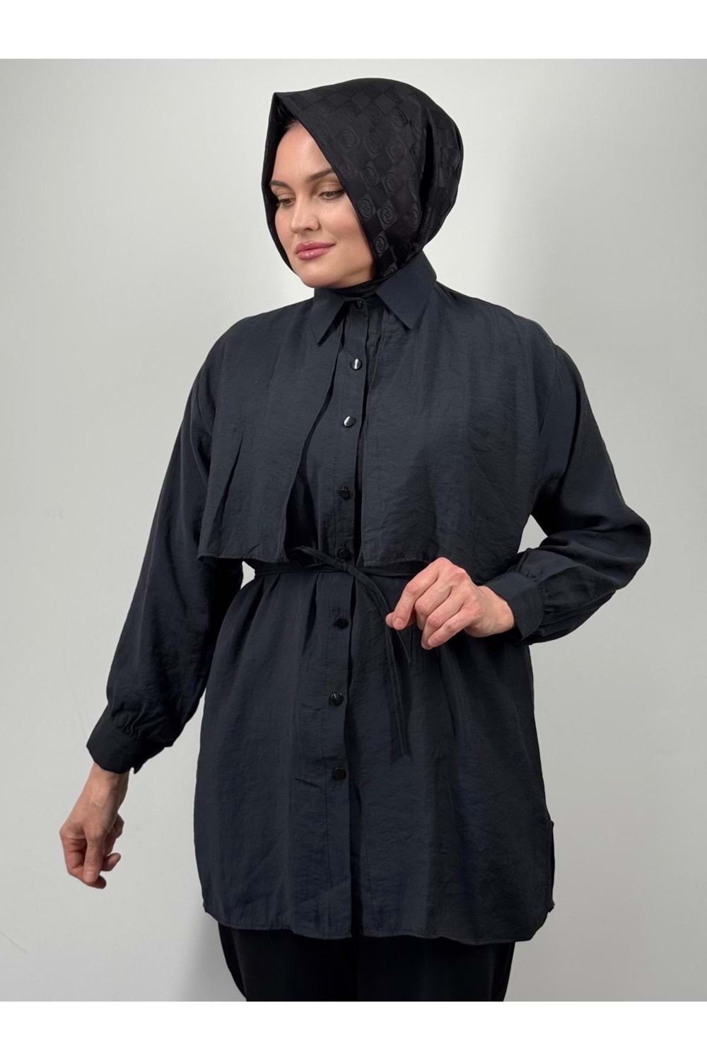 Bolerolu Modal Gömlek 5487 - Siyah - L-XL