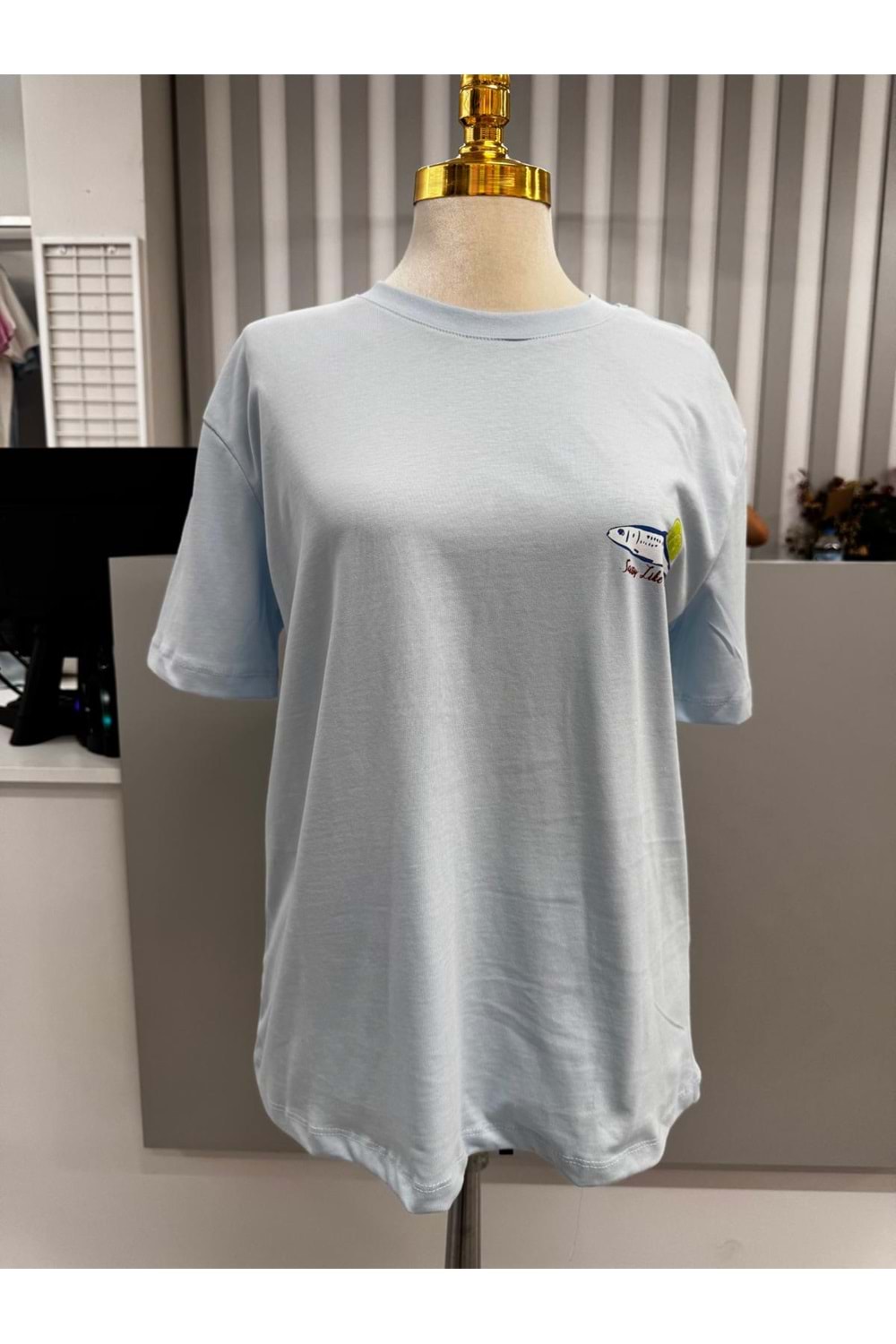 Balık Baskılı T-shirt 3668 - Mavi - L