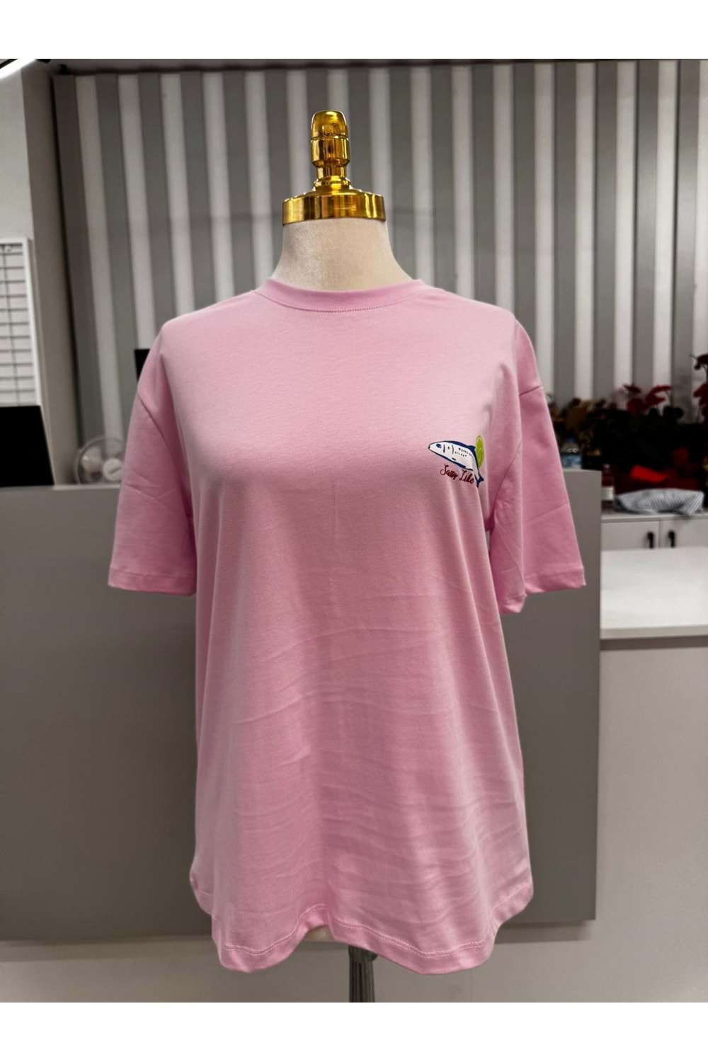 Balık Baskılı T-shirt 3668 - Pembe - L